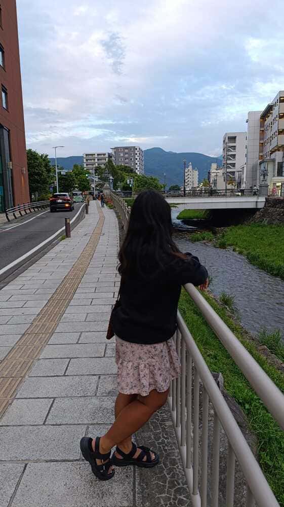 walking along the river in Matsumoto