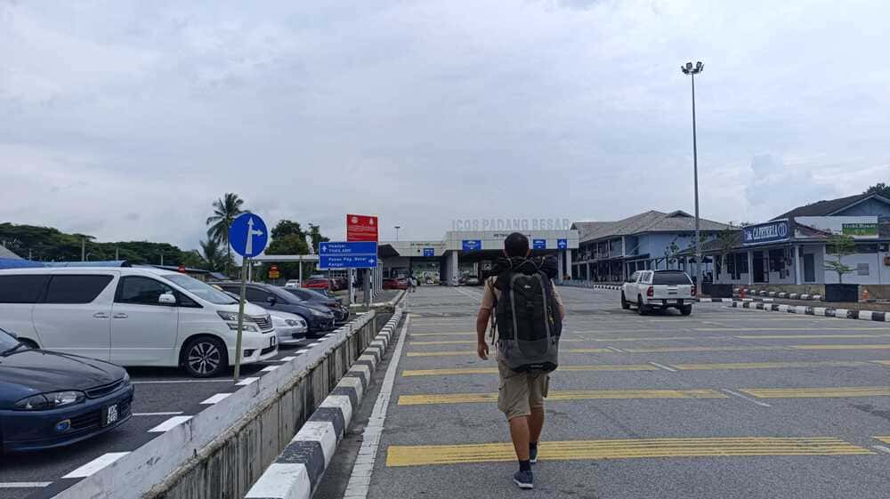 Pedestrian walkway and border control area at Padang Besar crossing between Malaysia and Thailand.