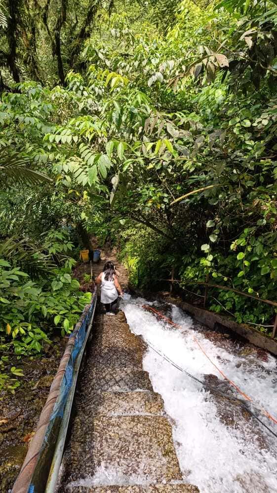 Steep and slippery stairs on the trail down to Tumpak Sewu Waterfall