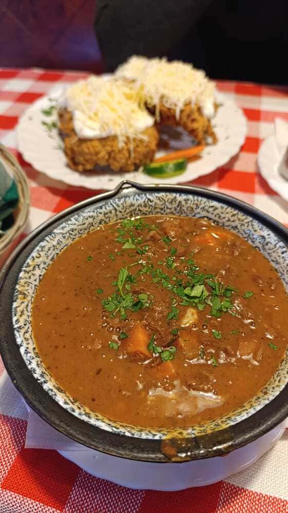 Bowl of traditional Hungarian goulash in Budapest