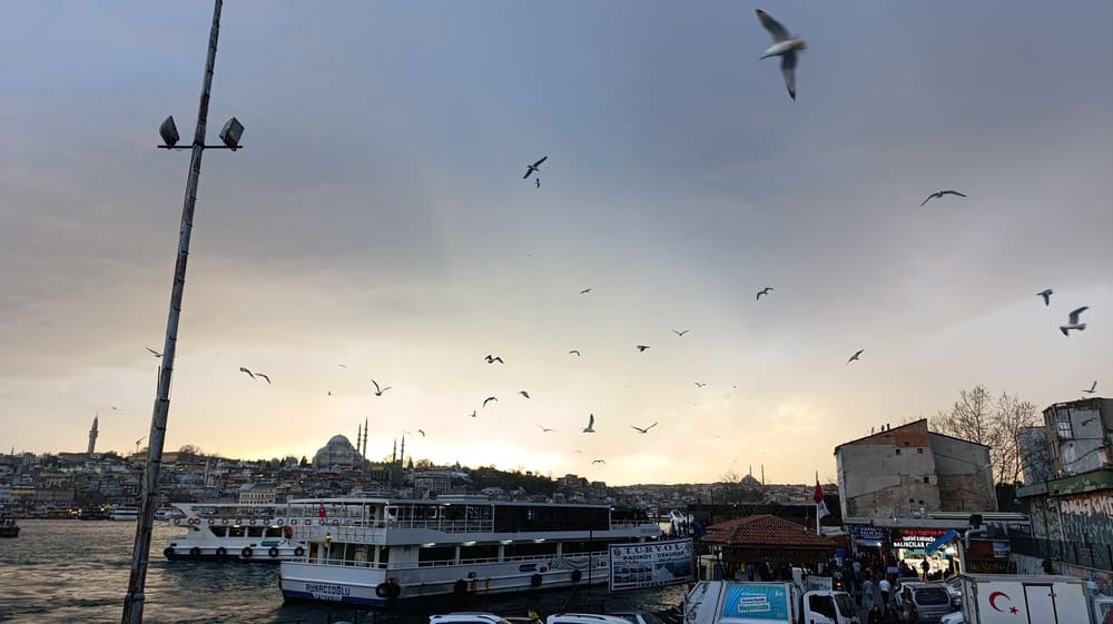 Stunning sunset over Istanbul with the Bosphorus River reflecting golden ligh